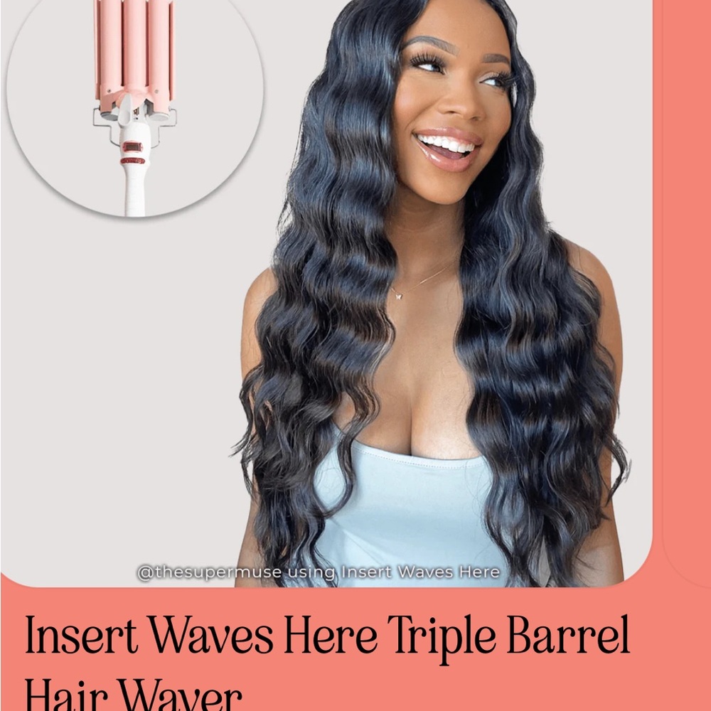 INH Pink Insert Waves Here Triple Barrel Hair Waver with Glove - Picture 3 of 3